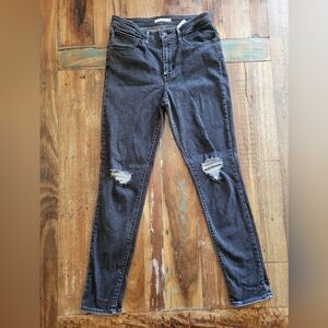 Levi's 721 Hi Rise Skinny Jeans Black Womens 30 Distressed Stretch Casual B1
